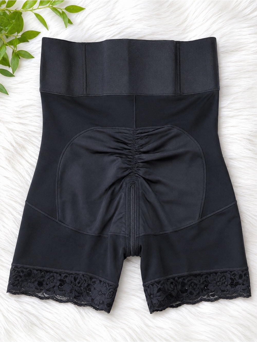 High-Waist Black Shaping Shorts with Lace Trim